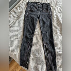 Mother embroidered detailing, ankle zipper skinny jeans